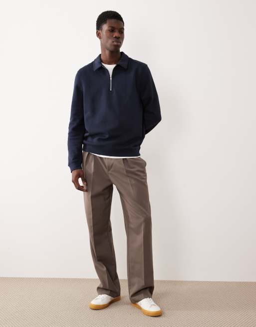 ASOS DESIGN - Sweatshirt met kraagje met korte rits in marineblauw, 2 van 5