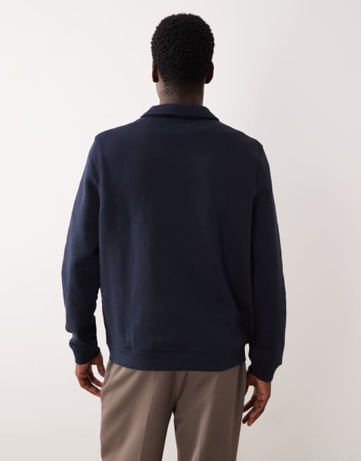 ASOS DESIGN - Sweatshirt met kraagje met korte rits in marineblauw, 3 van 5