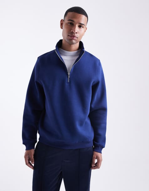 ASOS DESIGN - Sweatshirt met kwartrits in donkerblauw - view 1