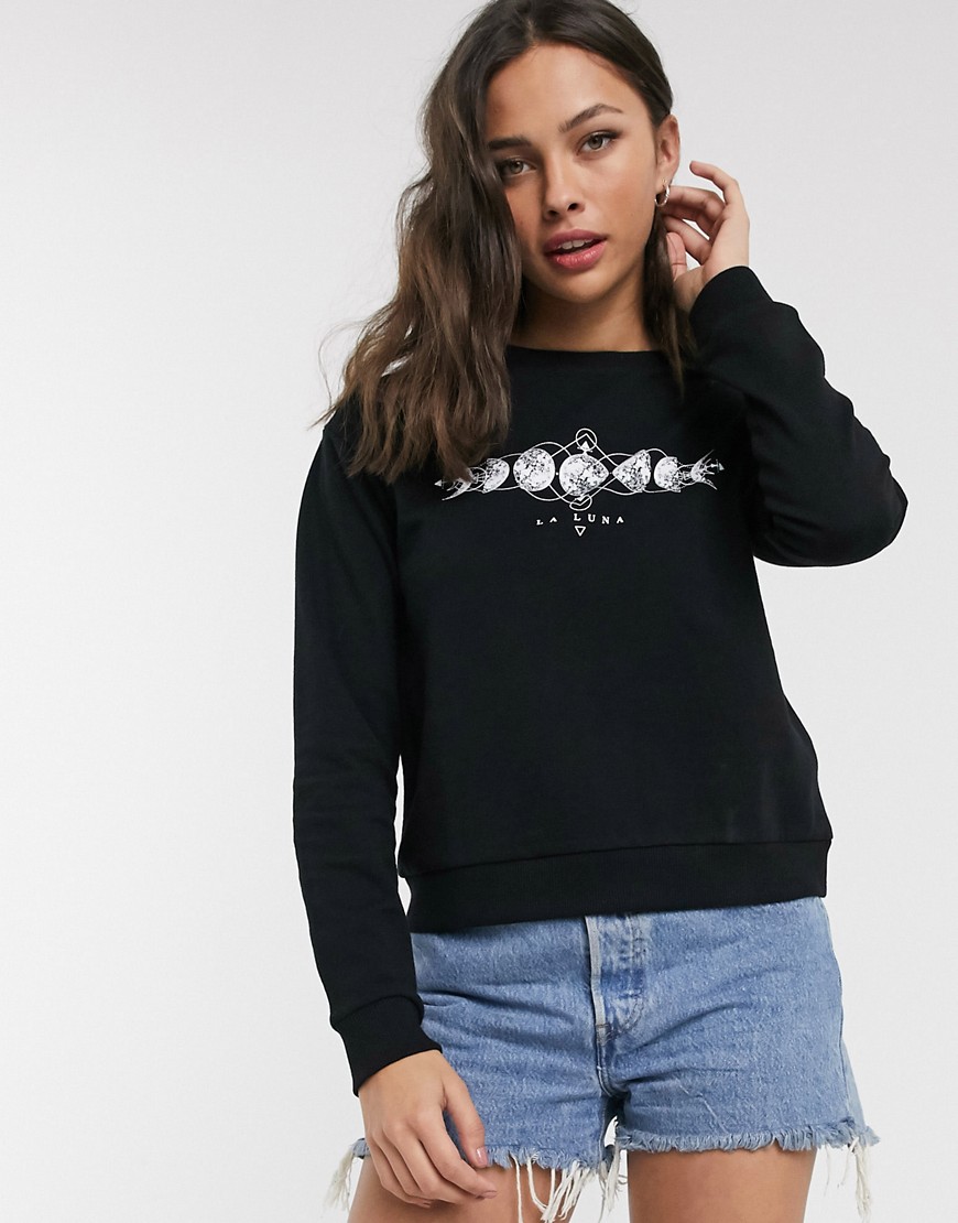 ASOS DESIGN - Sweatshirt met maanprint en la luna-tekst-Zwart