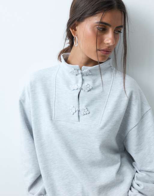 ASOS DESIGN sweatshirt met mandarijnkraag en lange mouwen in grijs, 3 van 4
