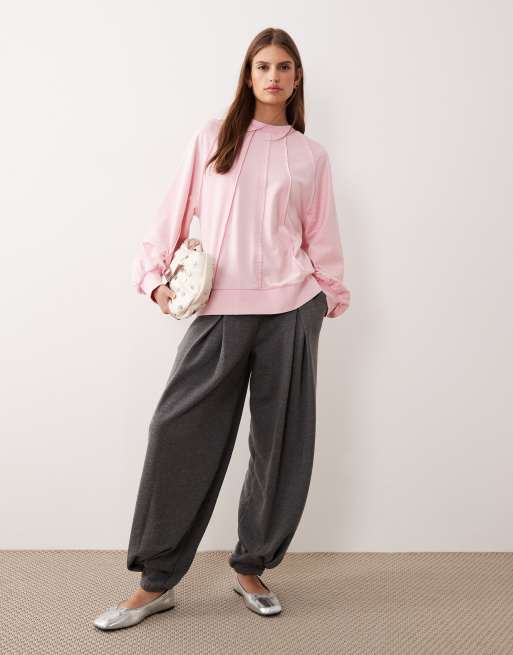 ASOS DESIGN - Sweatshirt met naden en paneel in roze met wassing, 3 van 4