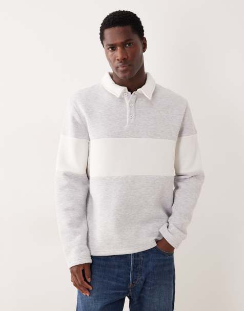 ASOS DESIGN - Sweatshirt met polokraag en contrasterend paneel in gemêleerd grijs - view 1