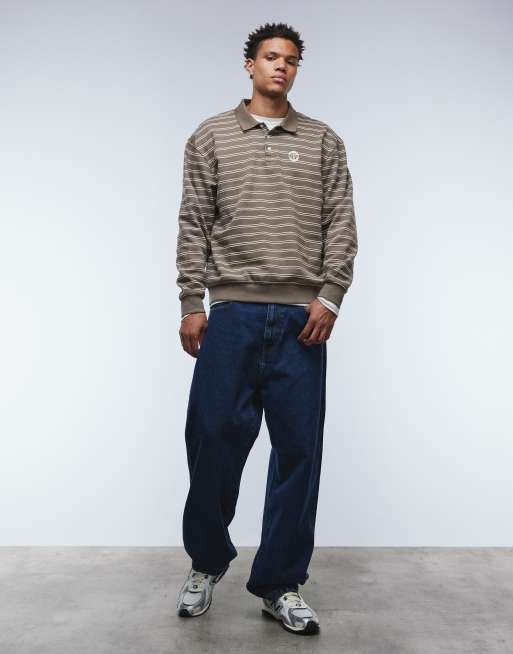 ASOS DESIGN - Sweatshirt met polokraag in grijze strepenprint, 2 van 5