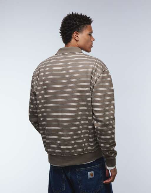 ASOS DESIGN - Sweatshirt met polokraag in grijze strepenprint, 3 van 5