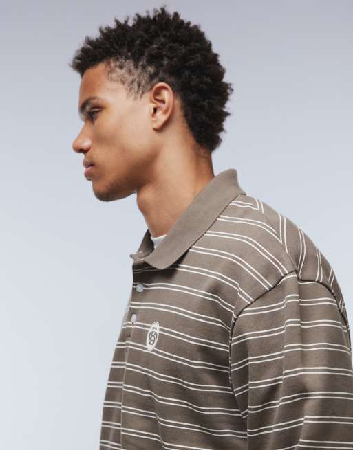 ASOS DESIGN - Sweatshirt met polokraag in grijze strepenprint, 4 van 5