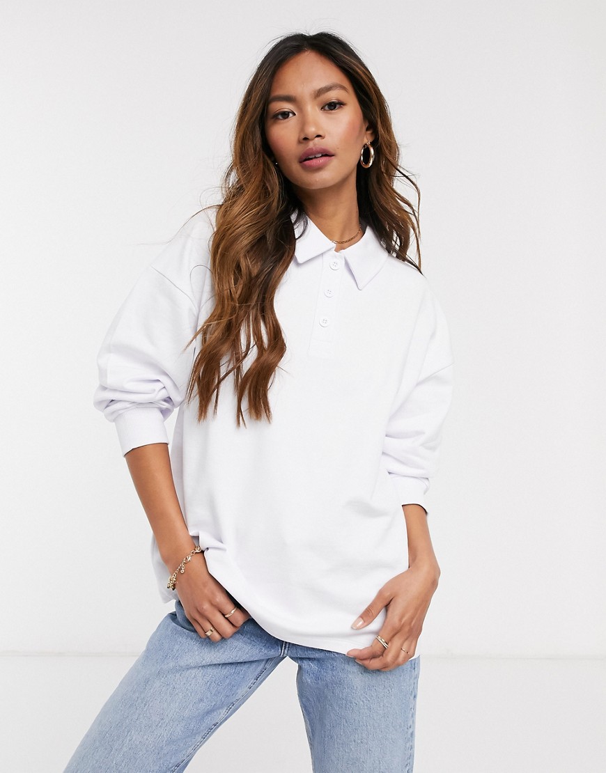 ASOS DESIGN - Sweatshirt met polokraag in wit