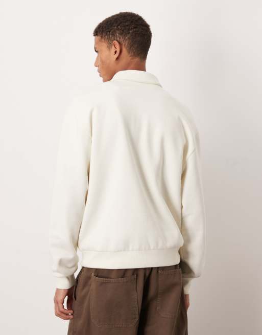 ASOS DESIGN - Sweatshirt met polokraagje, ruimvallende pasvorm en print in crème, 3 van 5