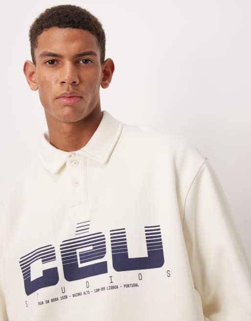 ASOS DESIGN - Sweatshirt met polokraagje, ruimvallende pasvorm en print in crème, 5 van 5