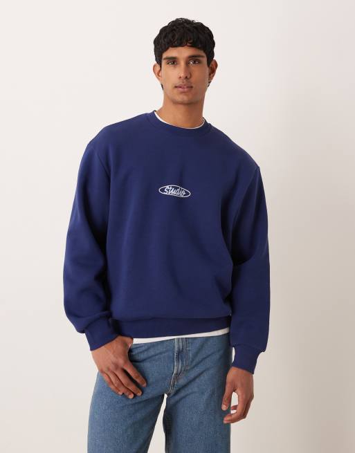ASOS DESIGN - Sweatshirt met print en ruimvallende pasvorm in marineblauw, 3 van 5