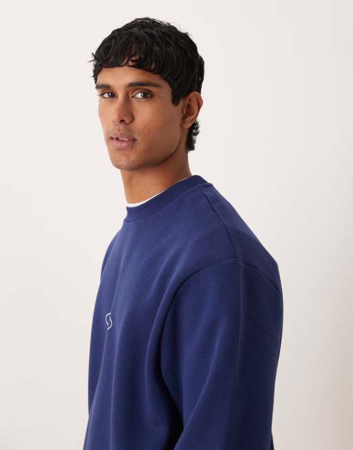 ASOS DESIGN - Sweatshirt met print en ruimvallende pasvorm in marineblauw, 4 van 5