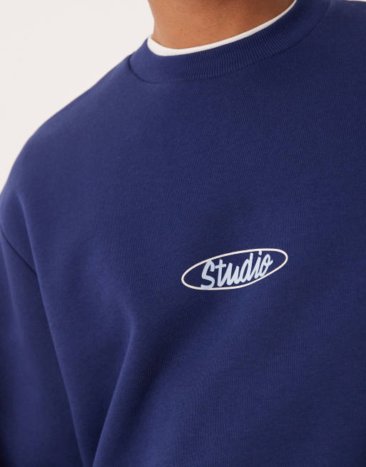 ASOS DESIGN - Sweatshirt met print en ruimvallende pasvorm in marineblauw, 5 van 5