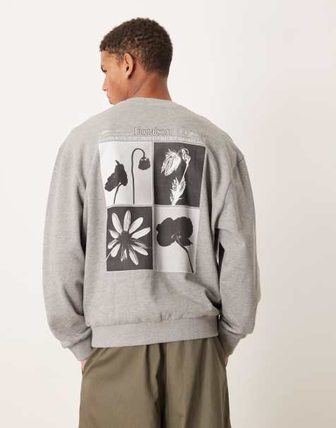 ASOS DESIGN - Sweatshirt met print van bloemen in gemêleerd grijs - view 1
