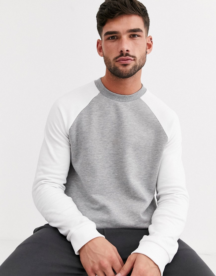ASOS DESIGN - Sweatshirt met raglanmouwen in grijs gemêleerd en gebroken wit