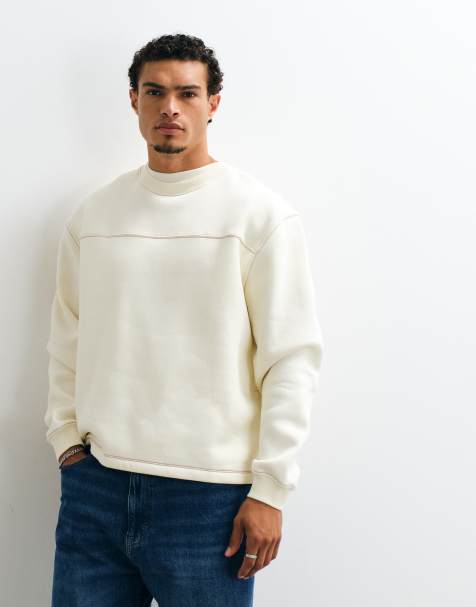 ASOS DESIGN sweatshirt met rode contrasterende stiksels in ecru - view 1