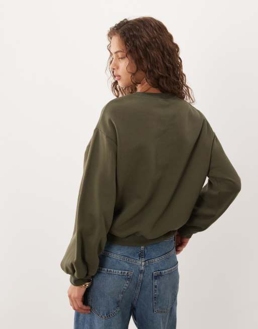 ASOS DESIGN sweatshirt met ronde hals en utilityzak in kaki, 4 van 4