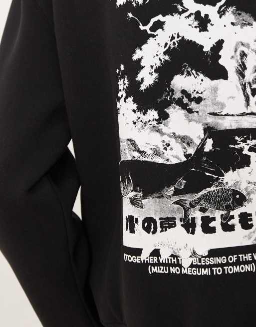 ASOS DESIGN - Sweatshirt met ruimvallende pasvorm en souvenirprint in zwart, 5 van 5