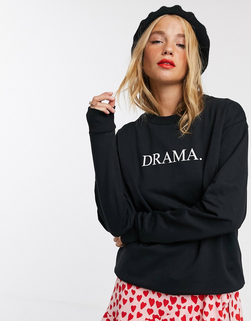 ASOS DESIGN - Sweatshirt met tekst 'drama'-Zwart