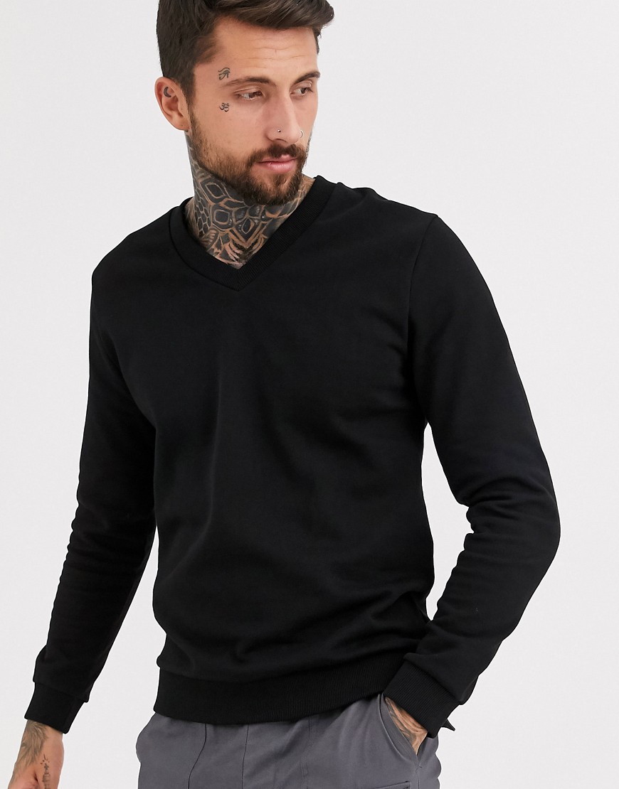 ASOS DESIGN - Sweatshirt met V-hals in zwart