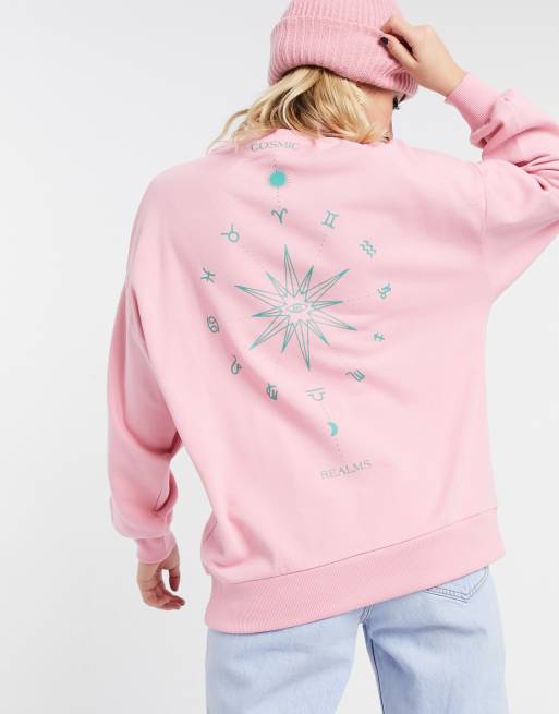 ASOS DESIGN - Sweatshirt met zon- en maanprint in roze met wassing