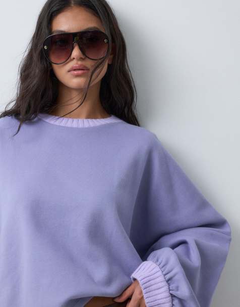 ASOS DESIGN Sweatshirt mit gestricktem Kragen und Bündchen in Helllila - view 1