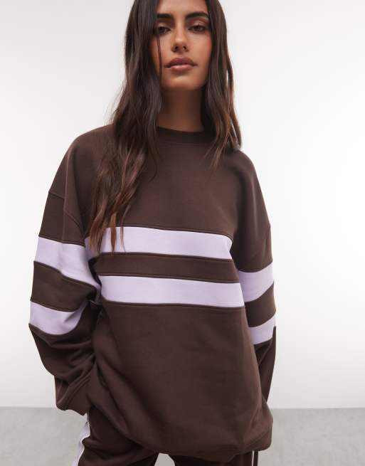 ASOS DESIGN Sweatshirt mit kontrastierenden Einsätzen in Braun und Flieder, 2 von 4