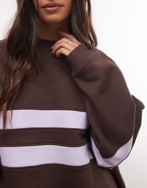 ASOS DESIGN Sweatshirt mit kontrastierenden Einsätzen in Braun und Flieder, 4 von 4