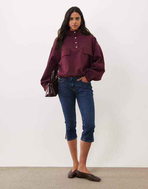 ASOS DESIGN Sweatshirt mit Stehkragen in Burgunderrot, 3 von 4