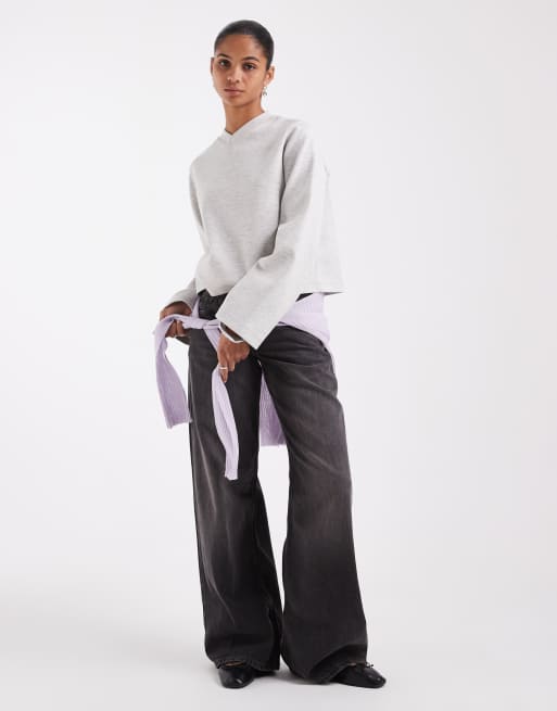 ASOS DESIGN Sweatshirt mit V-Ausschnitt in Graumeliert, 3 von 4