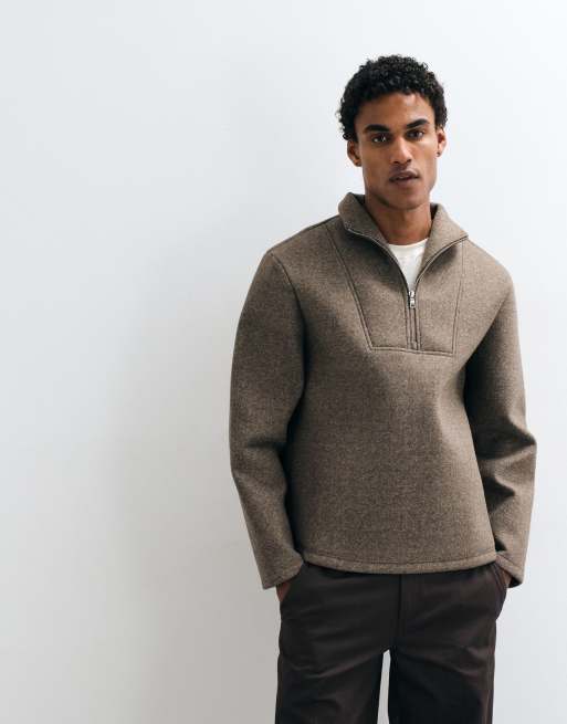 ASOS DESIGN sweatshirt oversize à demi-zip en borg texturé avec col montant, marron, 2 de 5