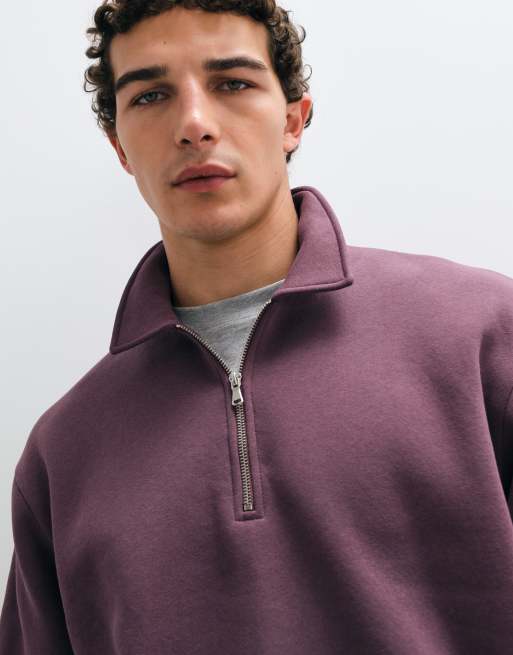 ASOS DESIGN sweatshirt polo zippé coupe boxy décontractée violet, 4 de 9