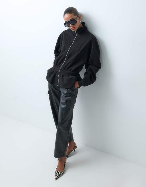 ASOS DESIGN sweatshirt-sæt med sænket talje og ståkrave i sort, 2 af 4