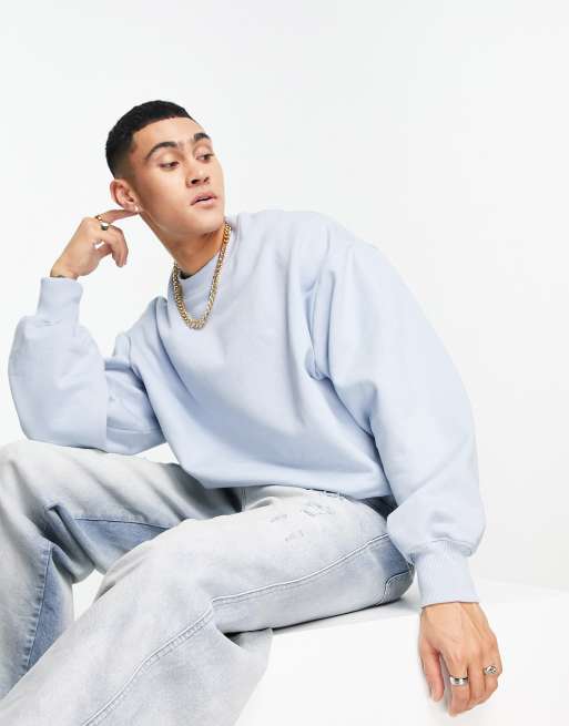 ASOS DESIGN - Sweatshirt van zware stof met ballonmouwen in blauw