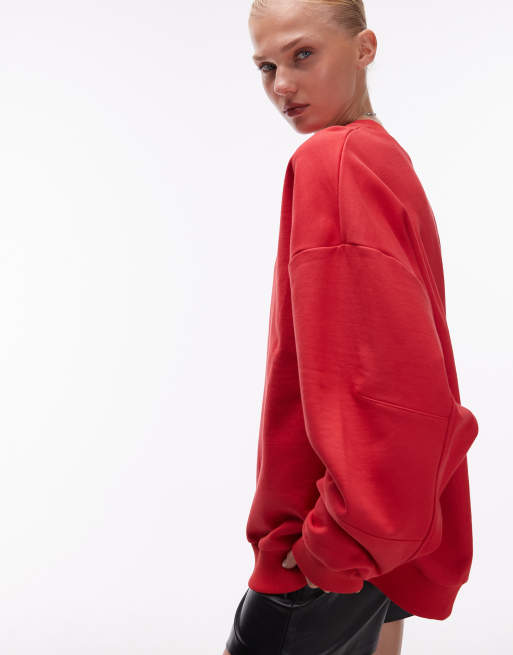 ASOS DESIGN - Sweatshirt van zware stof met ballonmouwen in rood, 3 van 4