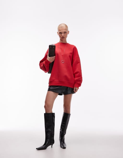 ASOS DESIGN - Sweatshirt van zware stof met ballonmouwen in rood, 4 van 4