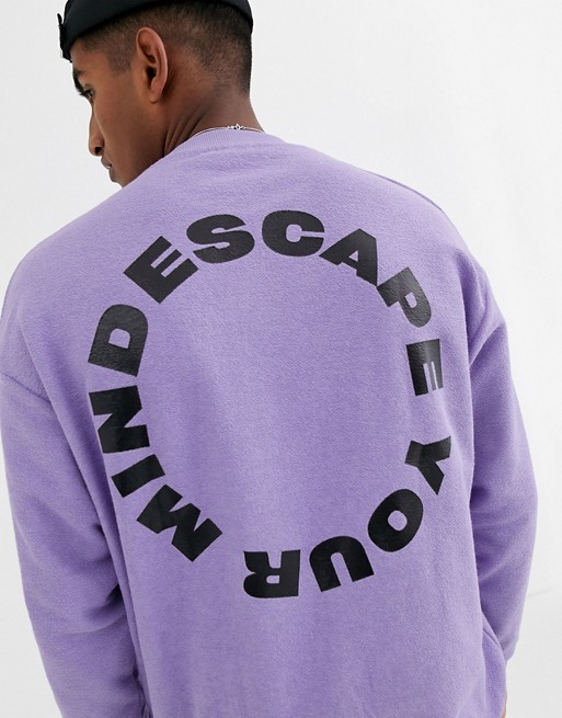 ASOS DESIGN sweatshirt with back text print in purple