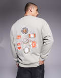 [ASOS DESIGN] ASOS DESIGN sweatshirt with beer mat prints in grey-Black L BLACK