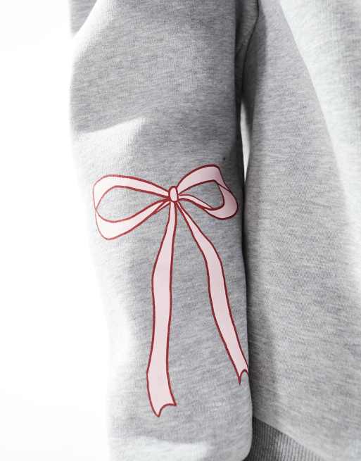 ASOS DESIGN sweatshirt with bow detail in gray heather - part of a set