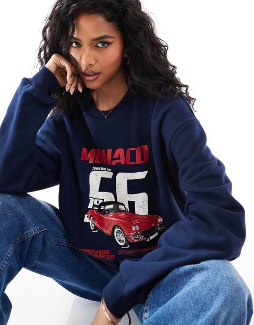 ASOS DESIGN sweatshirt with car graphic in navy