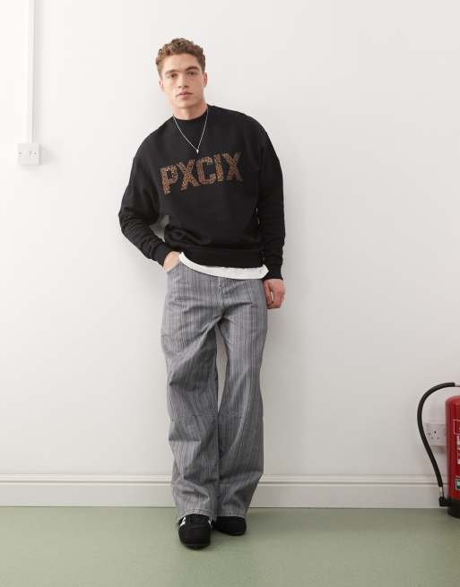 ASOS DESIGN sweatshirt with cheetah print letters in black