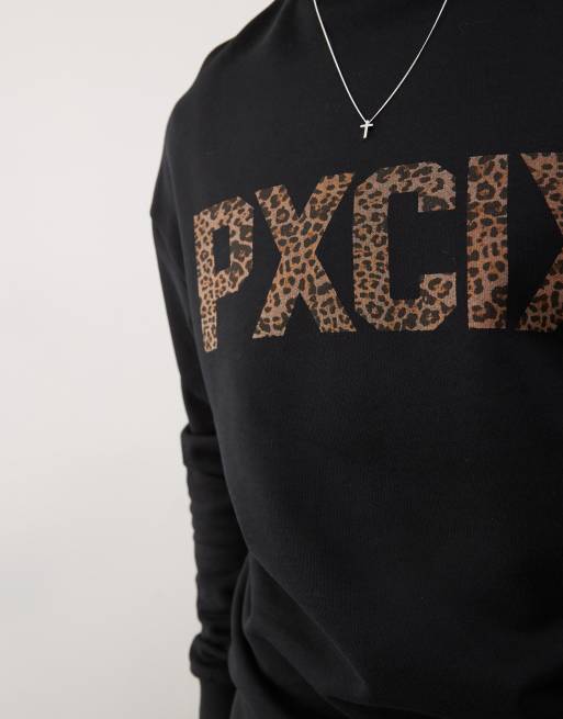 ASOS DESIGN sweatshirt with cheetah print letters in black