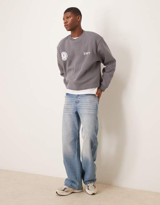 ASOS DESIGN oversized sweatshirt with chest print in washed grey