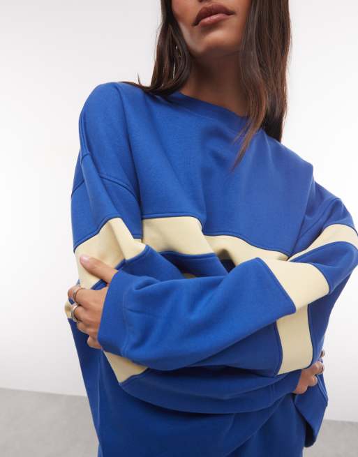 ASOS DESIGN sweatshirt with contrast panel details in blue and yellow, 3 of 4