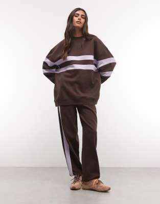 Asos Design Sweatshirt With Contrast Panel Details In Brown