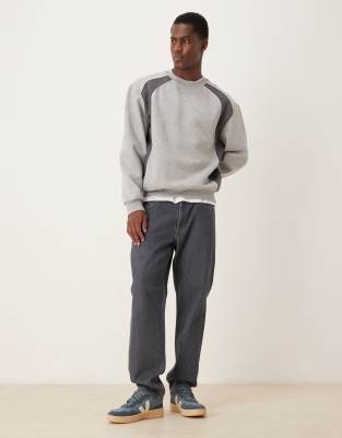 Asos Design Sweatshirt With Contrast Panels And Piping In Gray