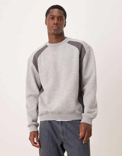 ASOS DESIGN sweatshirt with contrast panels and piping in grey marl - view 1