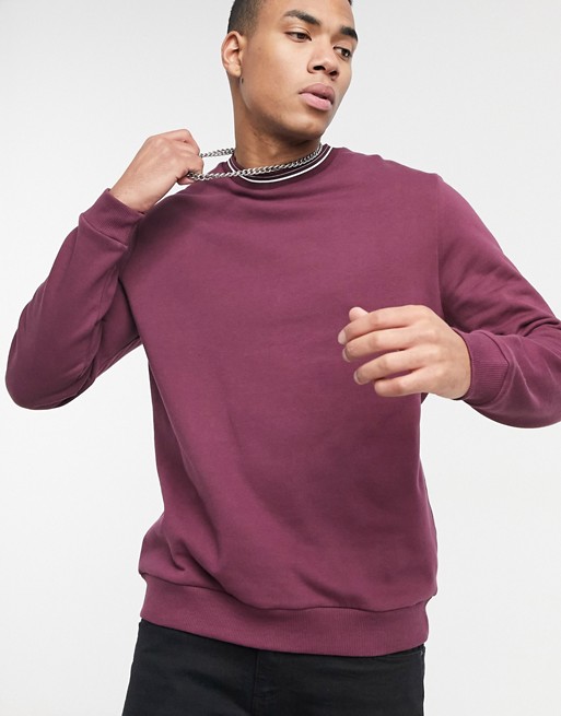 ASOS DESIGN sweatshirt with contrast tipping in burgundy