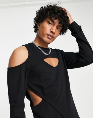 ASOS DESIGN sweatshirt with cut out panels in black - ASOS Price Checker