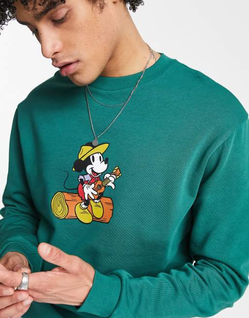 ASOS DESIGN sweatshirt with Disney Mickey Mouse prints in green