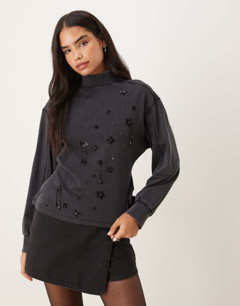 ASOS DESIGN sweatshirt with embellishment in black